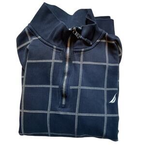 Nautica Men’s Quarter Zip Pullover. Blue with White Stripes. Size XXL